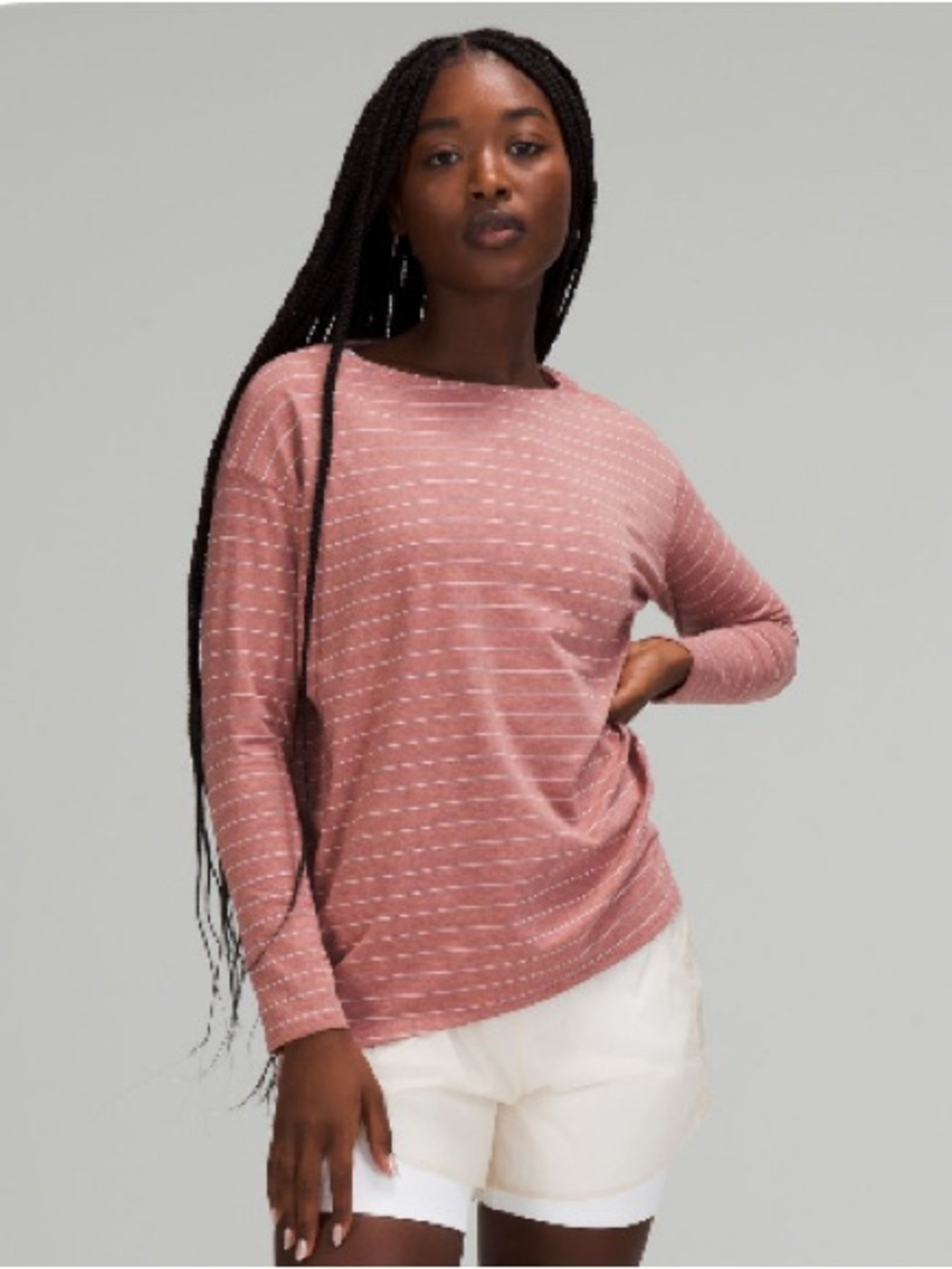 Lululemon Athletica Back in Action Dusty Rose Striped Long Sleeve Top